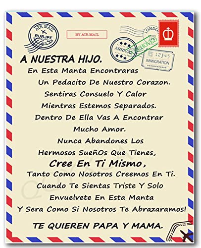 QQYXCA Mantas para Cama De Franela, Carta De Mensaje Bendición para Personalizado Manta de Lana mamáyPapá para Mi Hijo Regalos de cumpleaños Navidad Español Mensajes